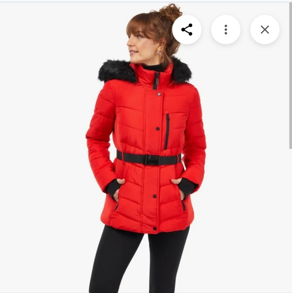 London Fog Vibrant Red Belted Jacket With Hood